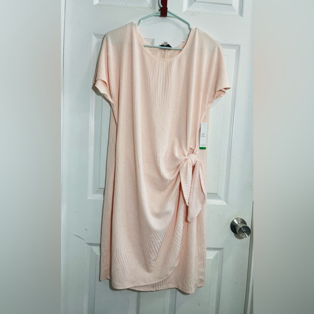 SIGNATURE by Robbie Bee Peach Women’s Tie Front Cap Sleeve Blush Dress Sz L